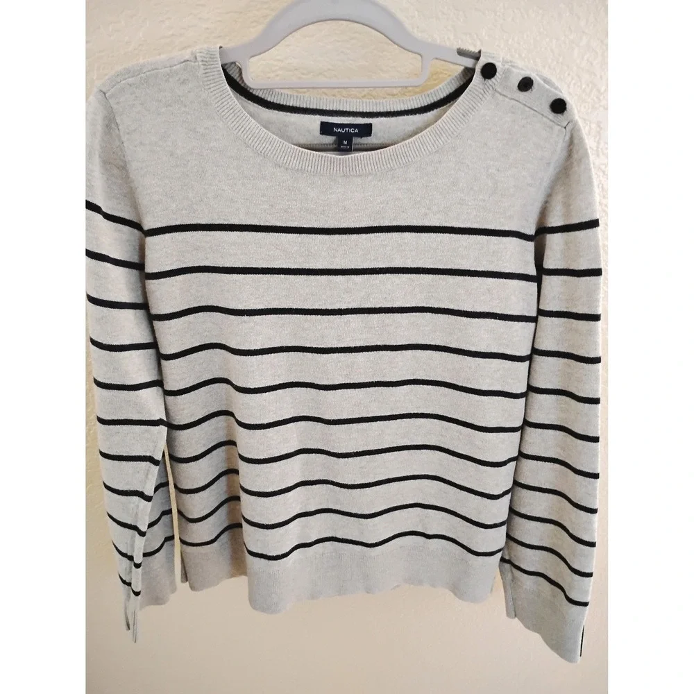 🩵Nautica Striped Crewneck Sweater Casual Preppy Coastal Minimalist Chic Cotton